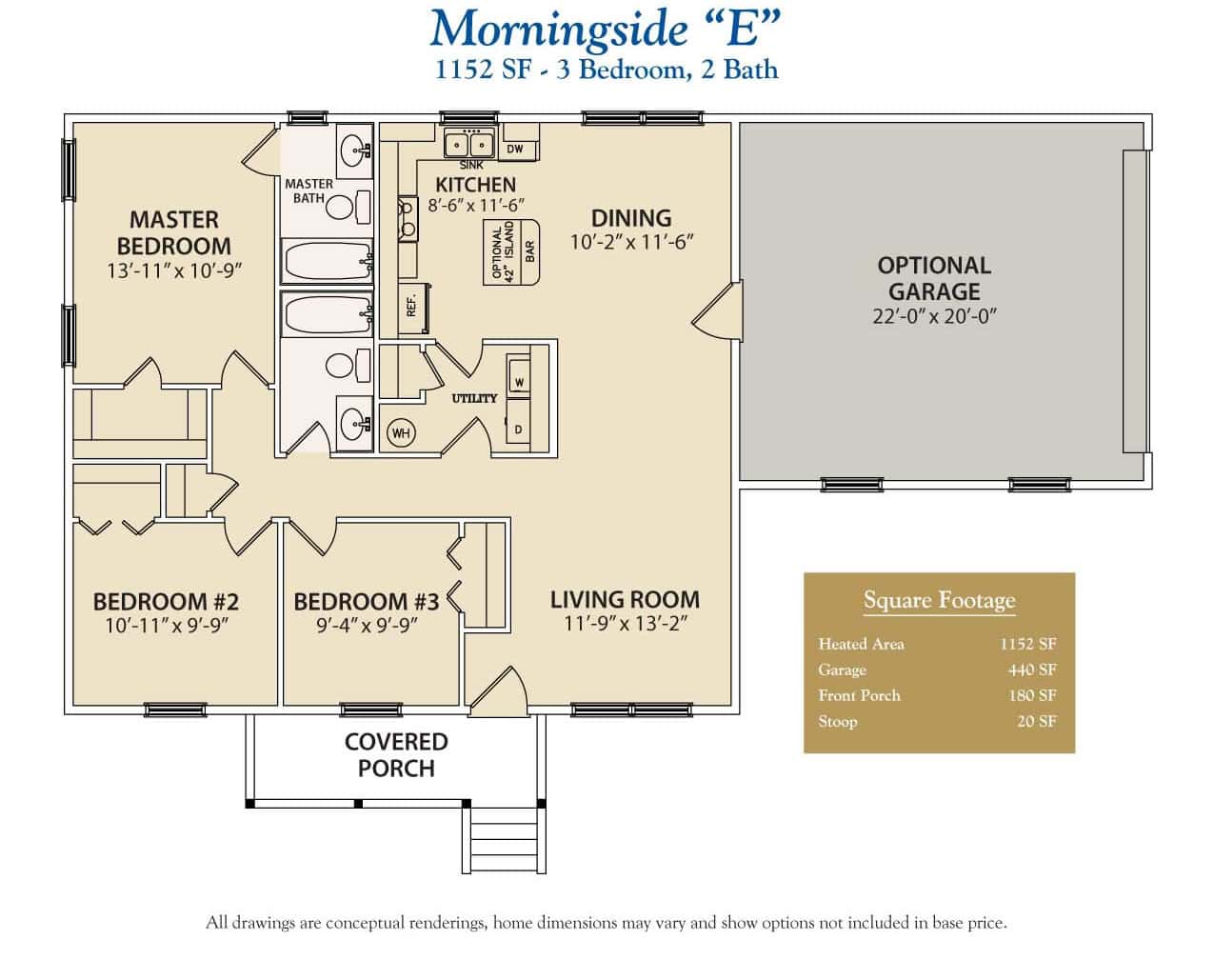Morningside 3 bedroom custom home floor plan