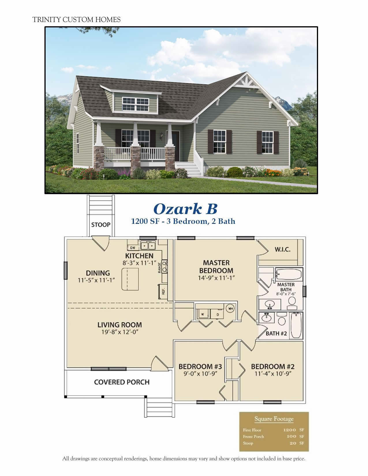 Ozark B house rendering with floor plans