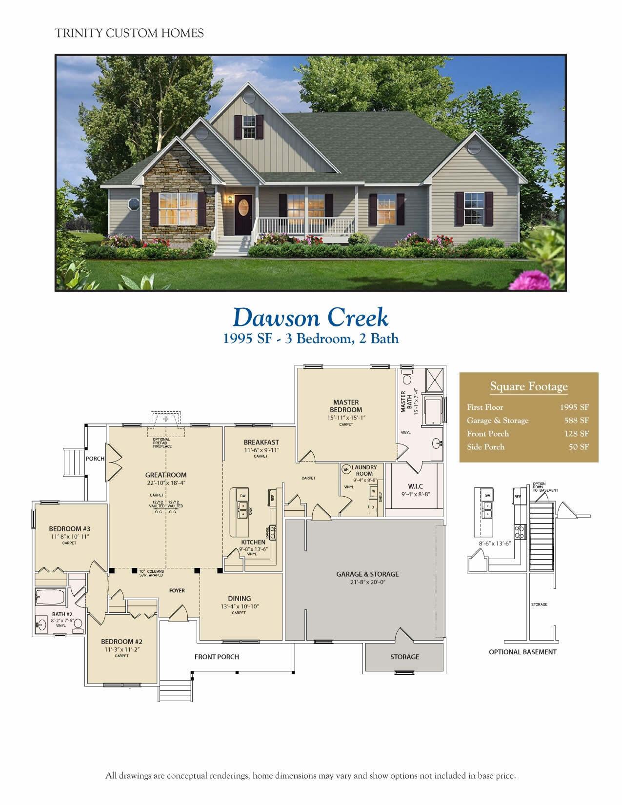 Dawson Creek home rendering and floor plan