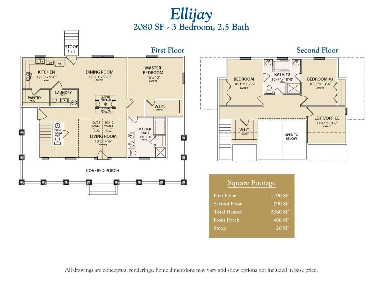Floor plan of a custom Ellijay home featuring 3 bedrooms, 2.5 bathrooms, and spacious living areas, ideal for those seeking a personalized mountain retreat.