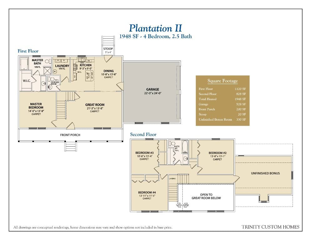 Floor plan for Plantation II spacious custom home plan