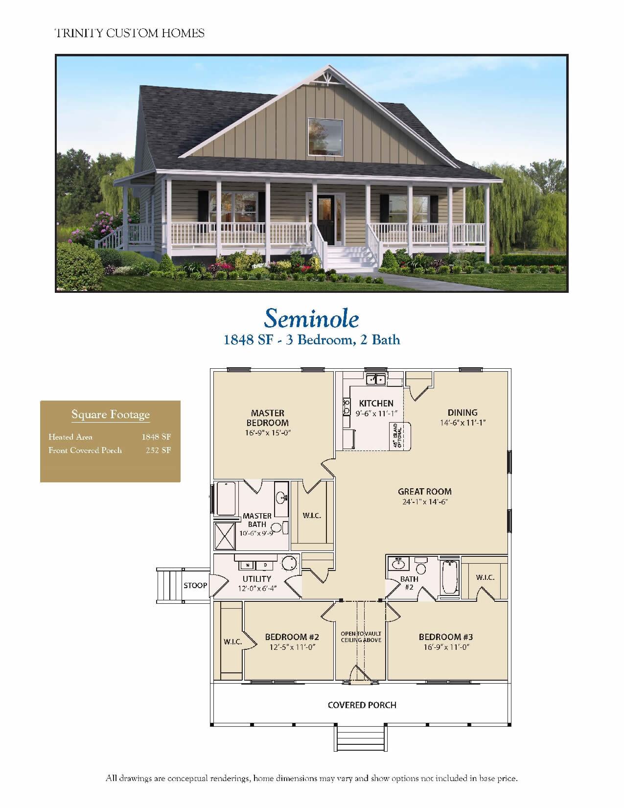 brown home with front porch and floor plan