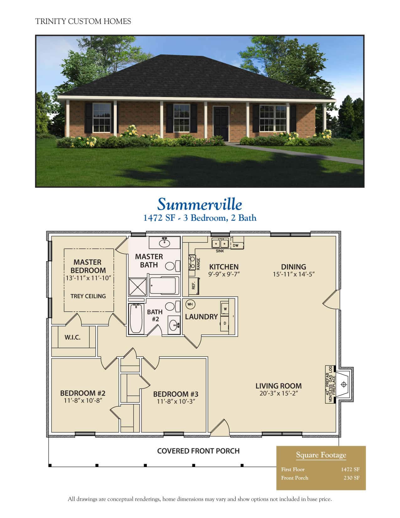 summerville custom home rendering and floor plan