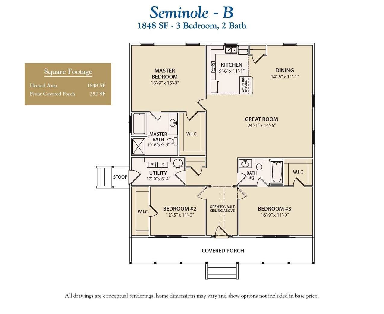 3 bedroom Seminole custom home floor plan