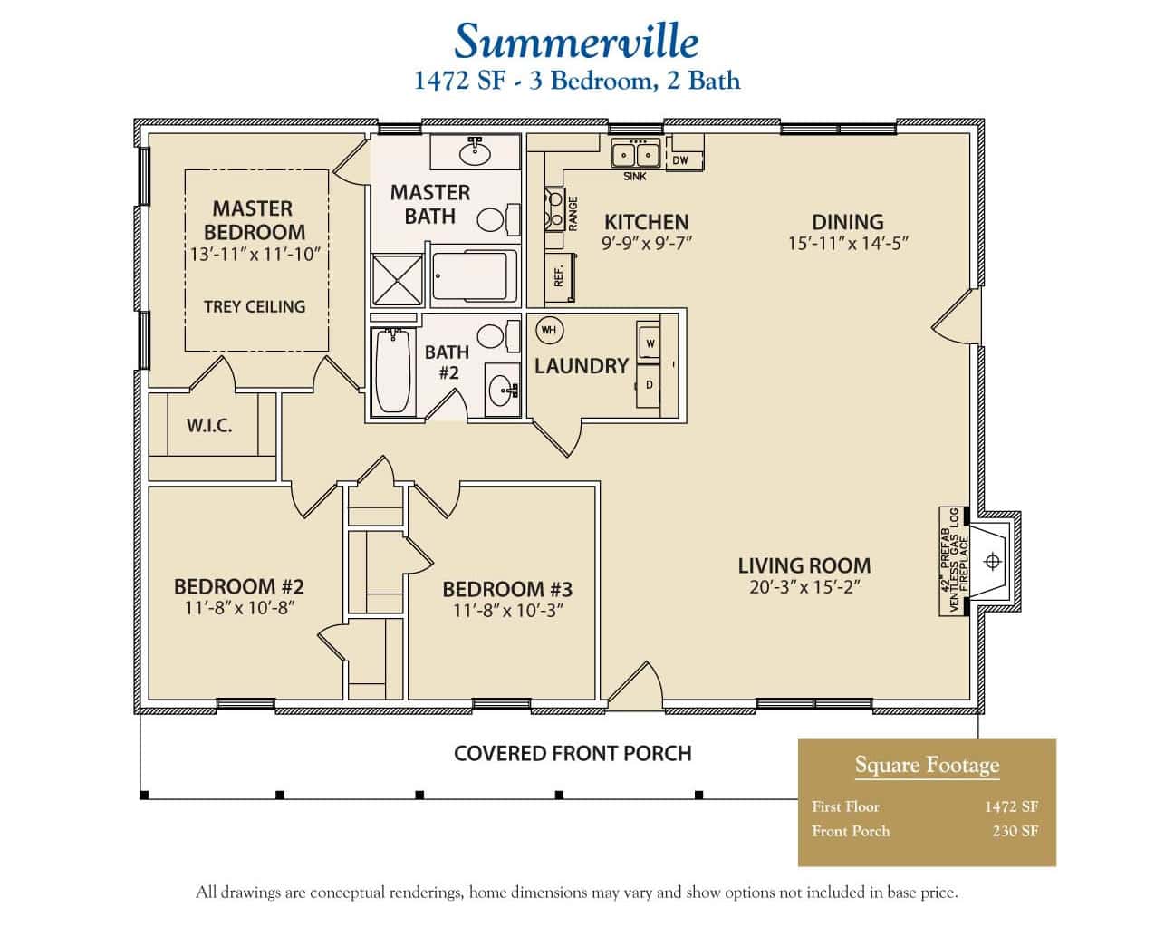 Summerville 3 bedroom custom home floor plan
