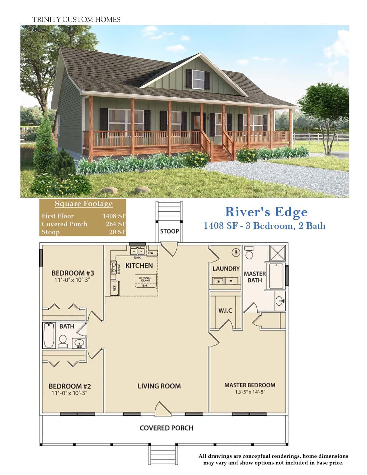 Beautiful exterior of a custom-built home featuring a large covered porch, perfect for outdoor living and relaxing.