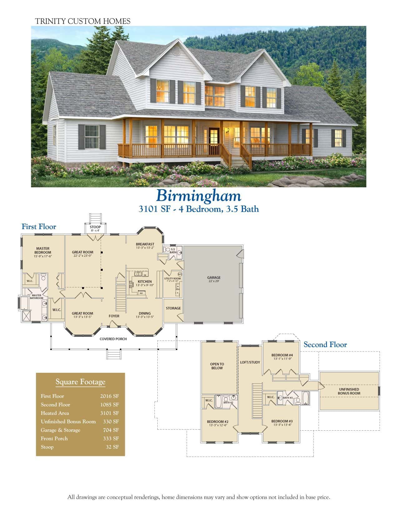 Elegant Birmingham custom home featuring a large front porch and modern architecture. Perfect for families seeking comfort and style in a spacious, well-designed residence.