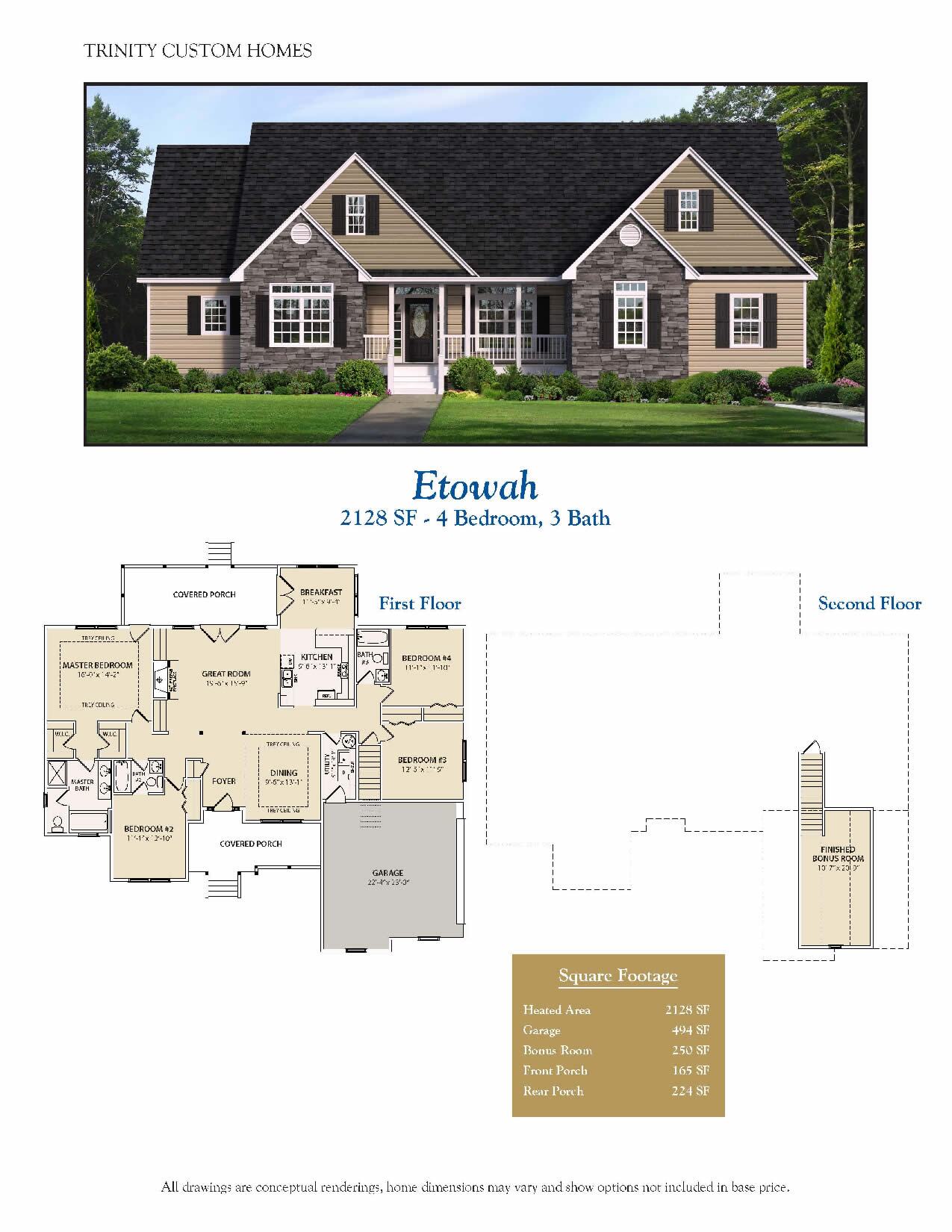 floor plans for Etowah home and rendering