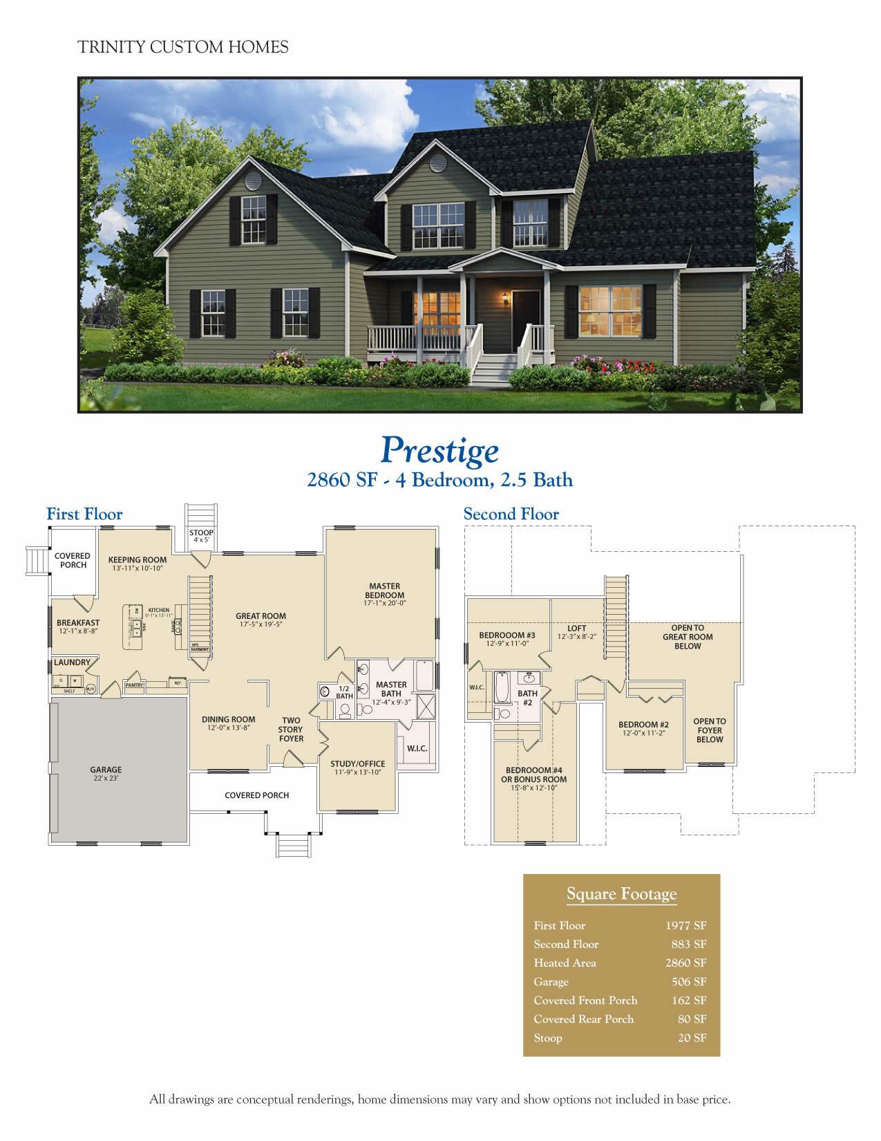 2860sq ft home rendering with floor plans