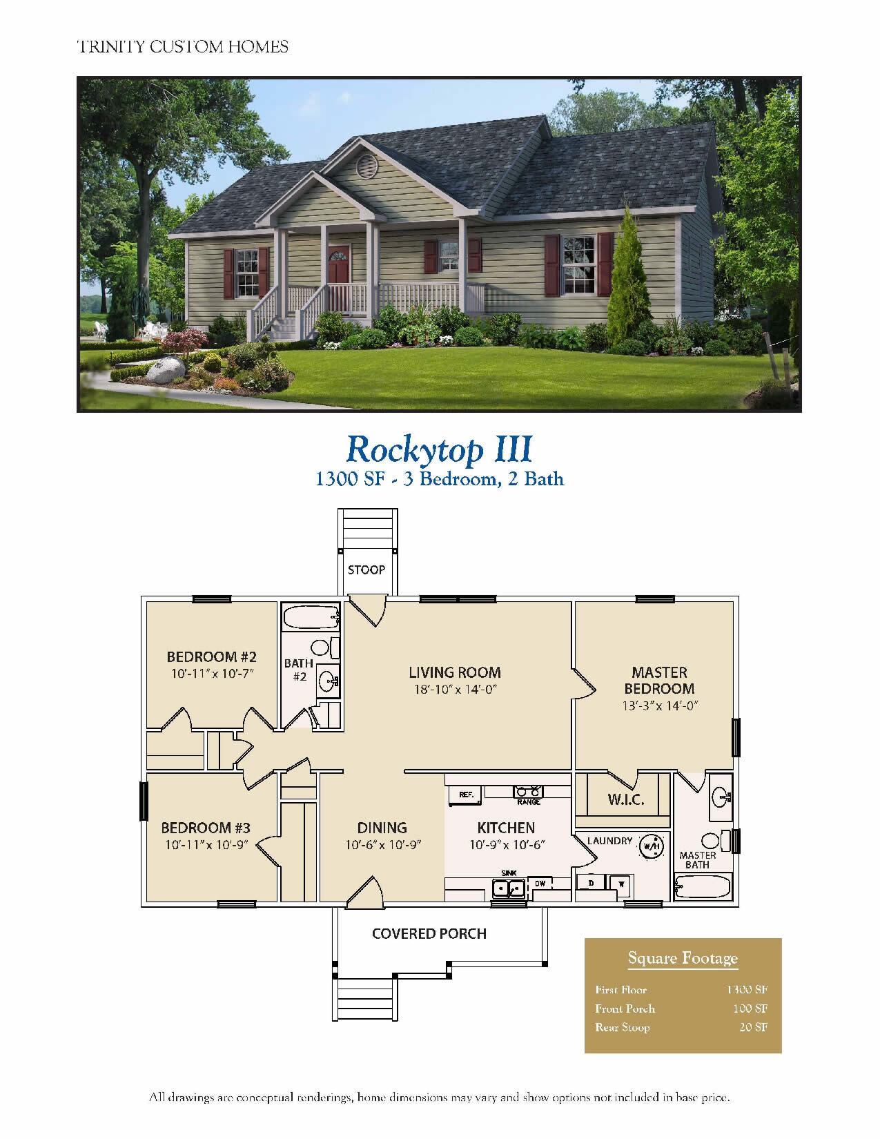 1300sq ft home rendering and floor plans