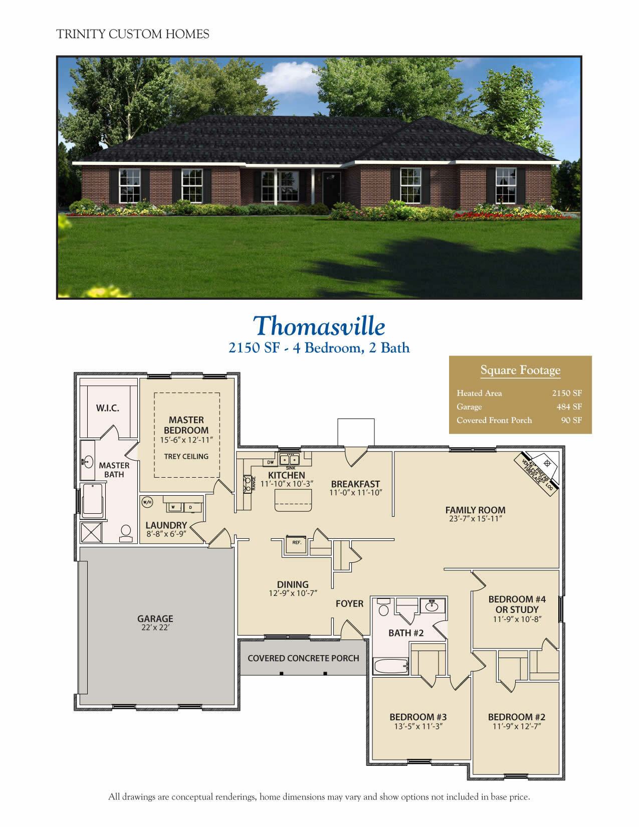 single story brick home with floor plan