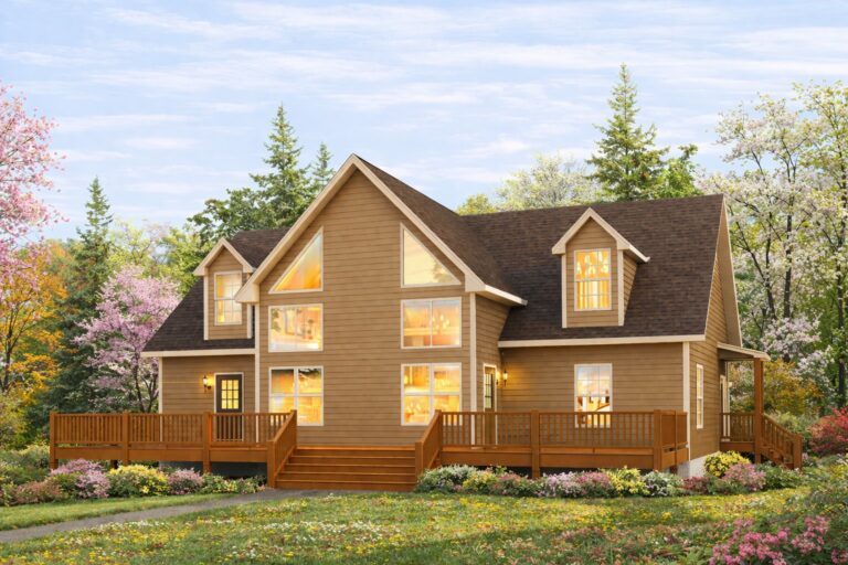 Elegant Timberline home with large windows and spacious deck.