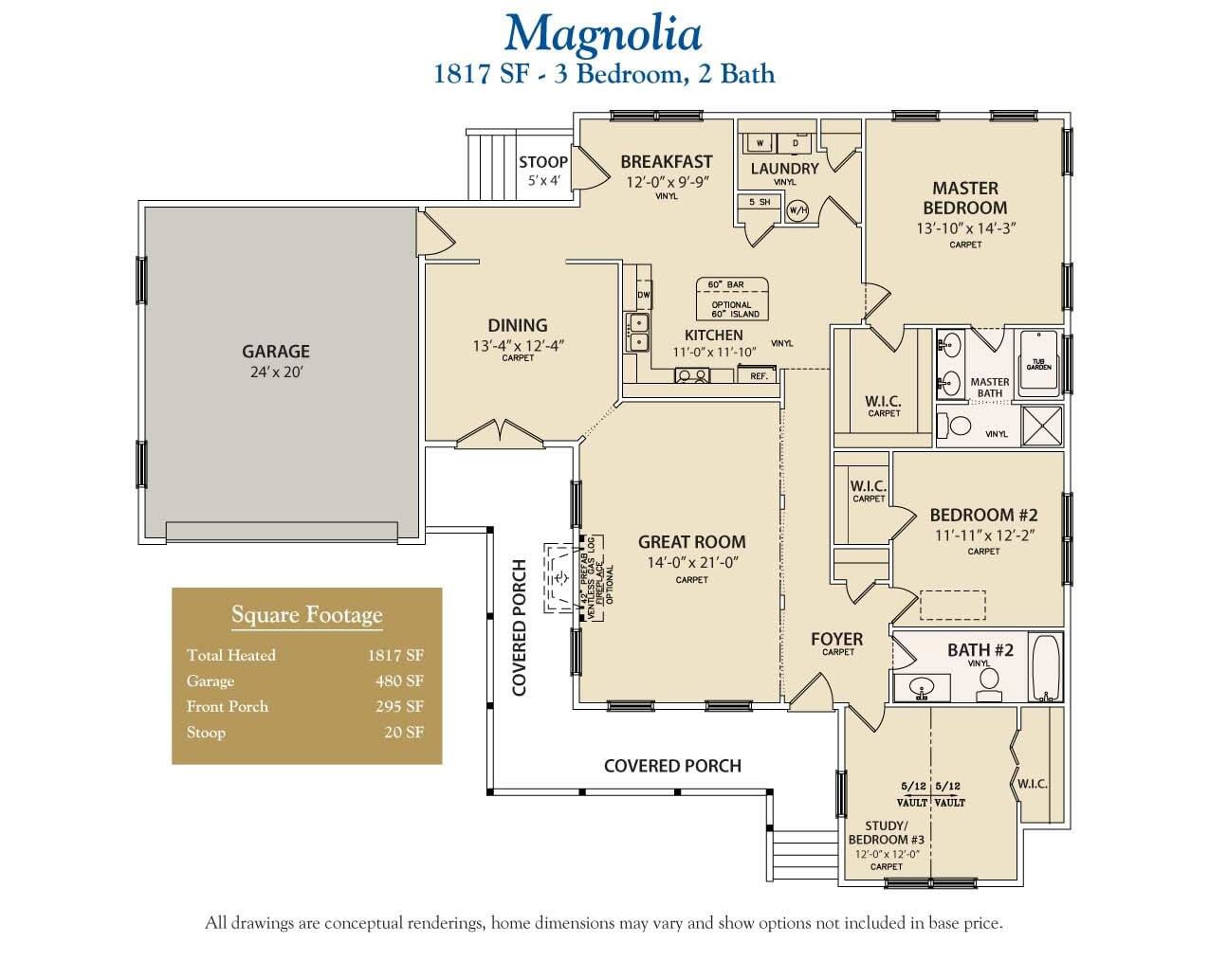 three bedroom home with porch floor plan