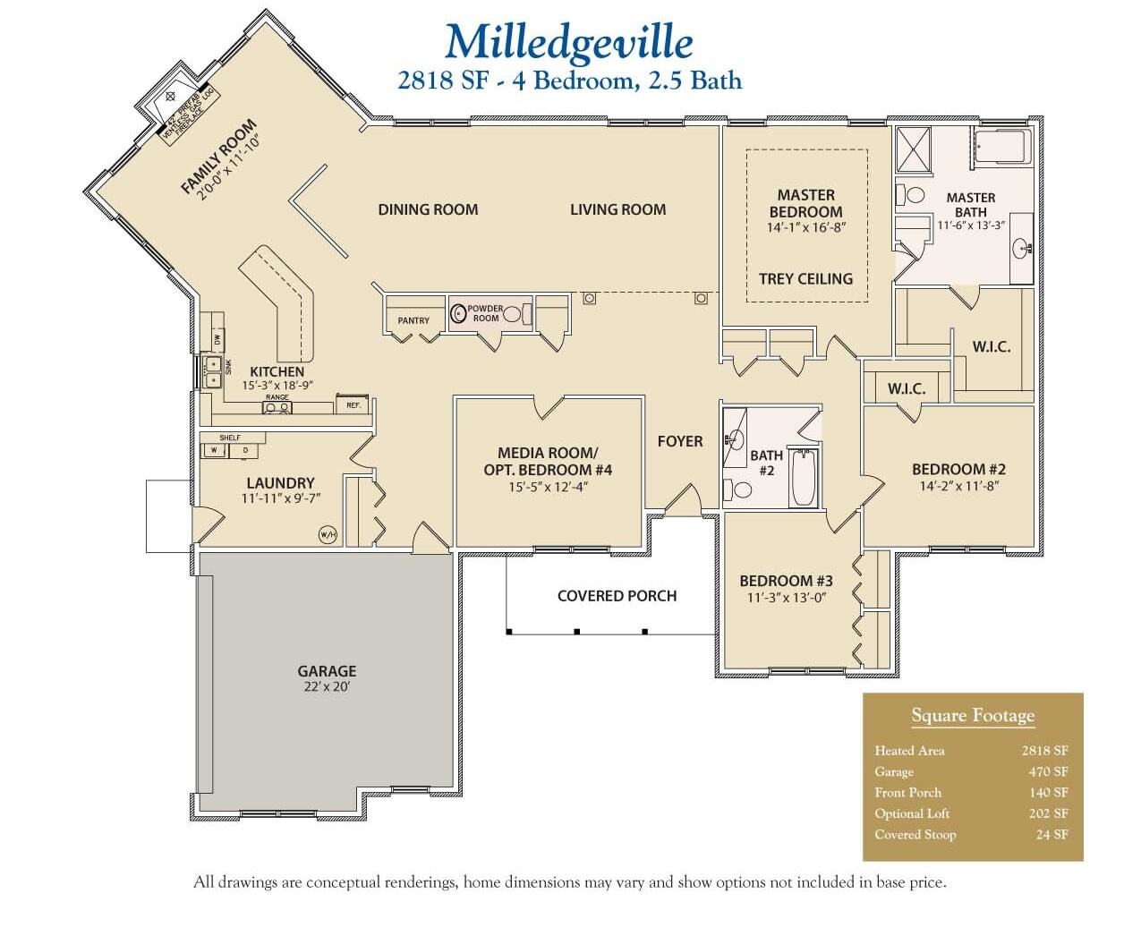 Milledgeville 4 bedroom custom home floor plan