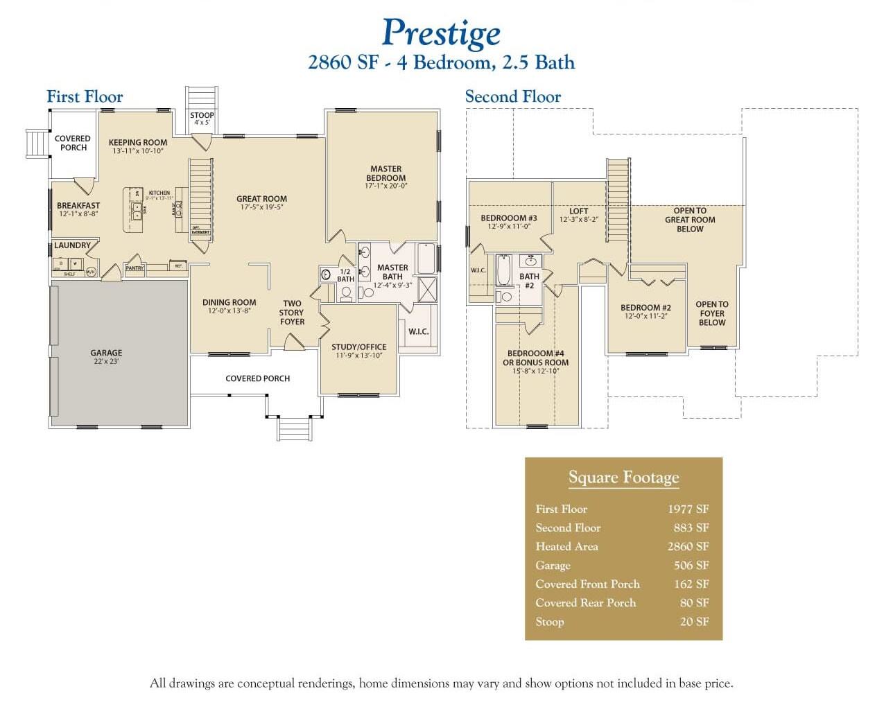 Prestige 4 bedroom, 2 story custom home floor plan