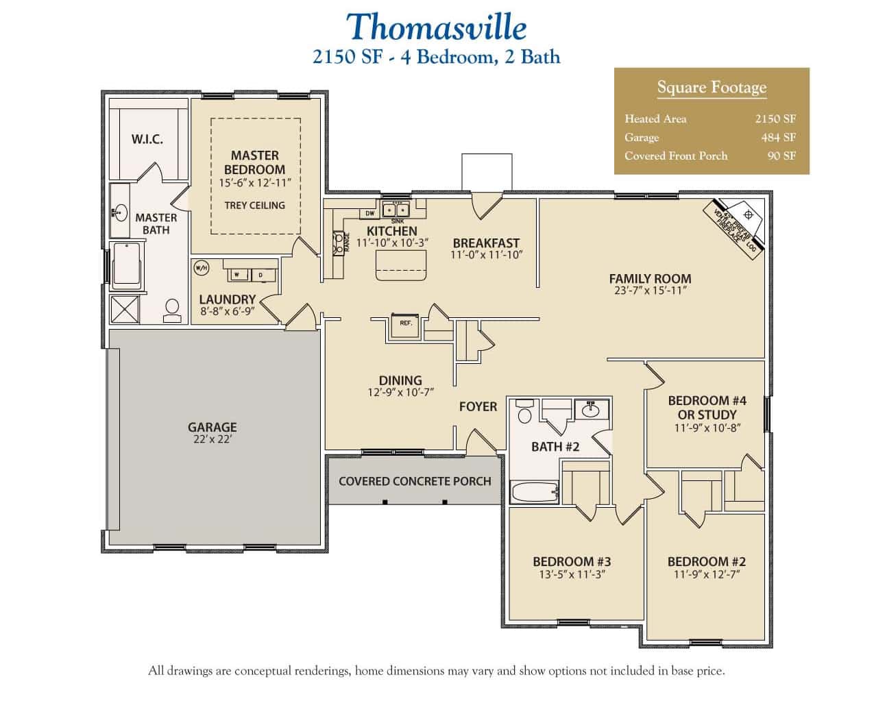 Thomasville 4 bedroom ranch custom home floor plan