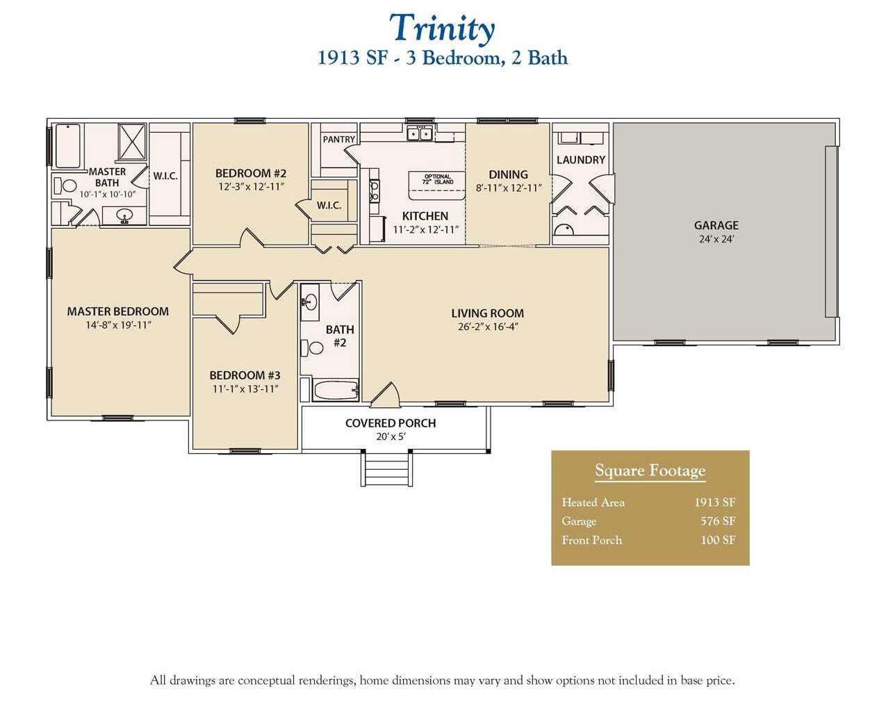 3 bedroom ranch Trinity home floor plan
