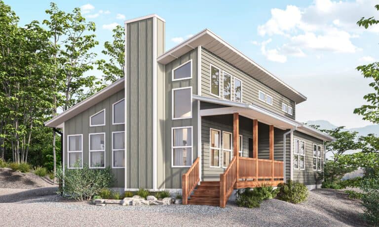 Photo render of Yellowstone vaulted ceiling home plan exterior.