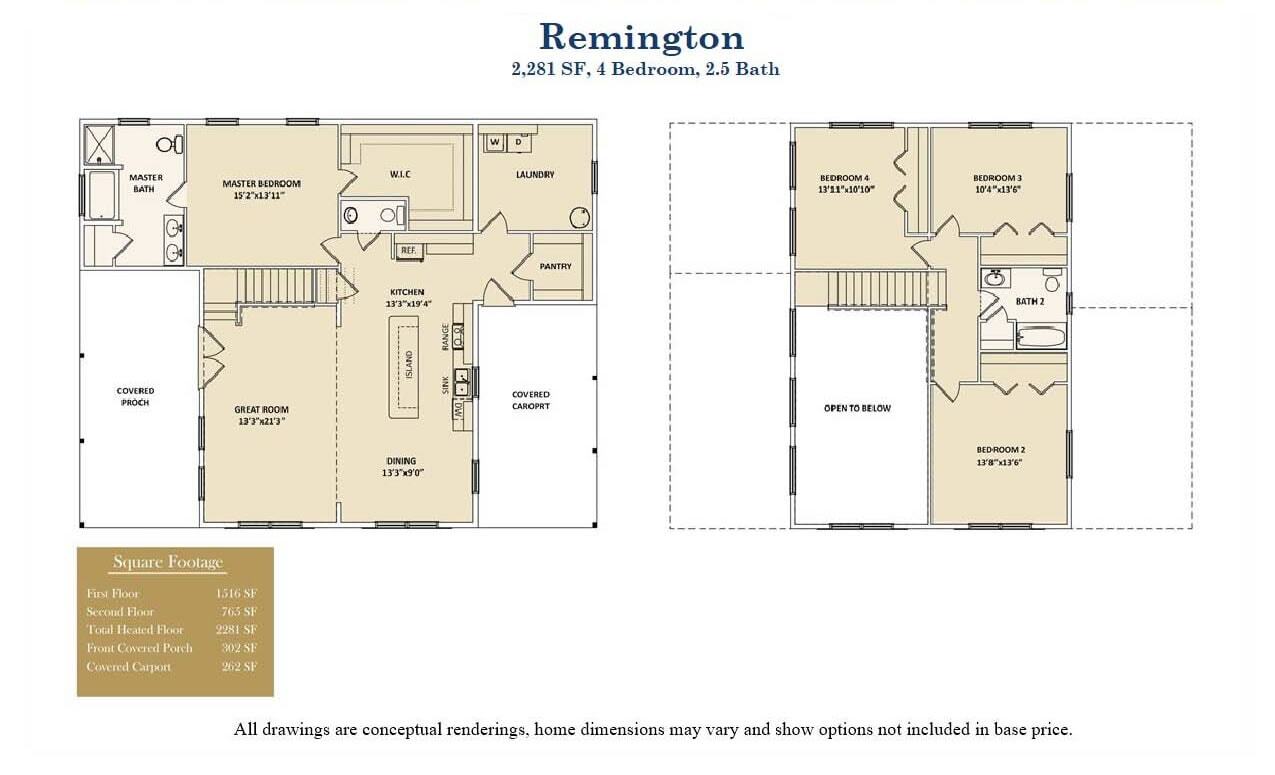 Remington 4 bedroom two story home floor plan