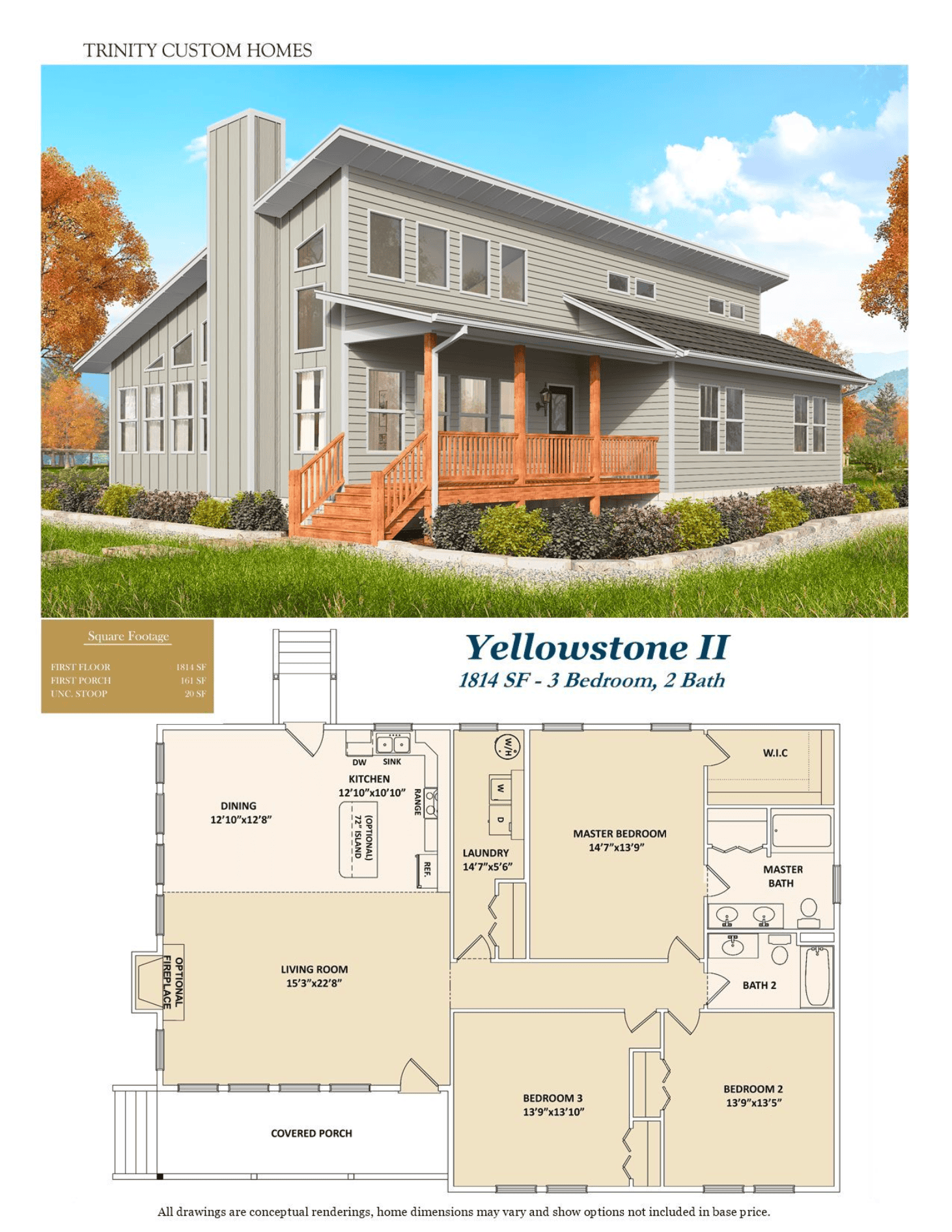 Yellowstone II spacious custom home plan photo rendering and floor plan