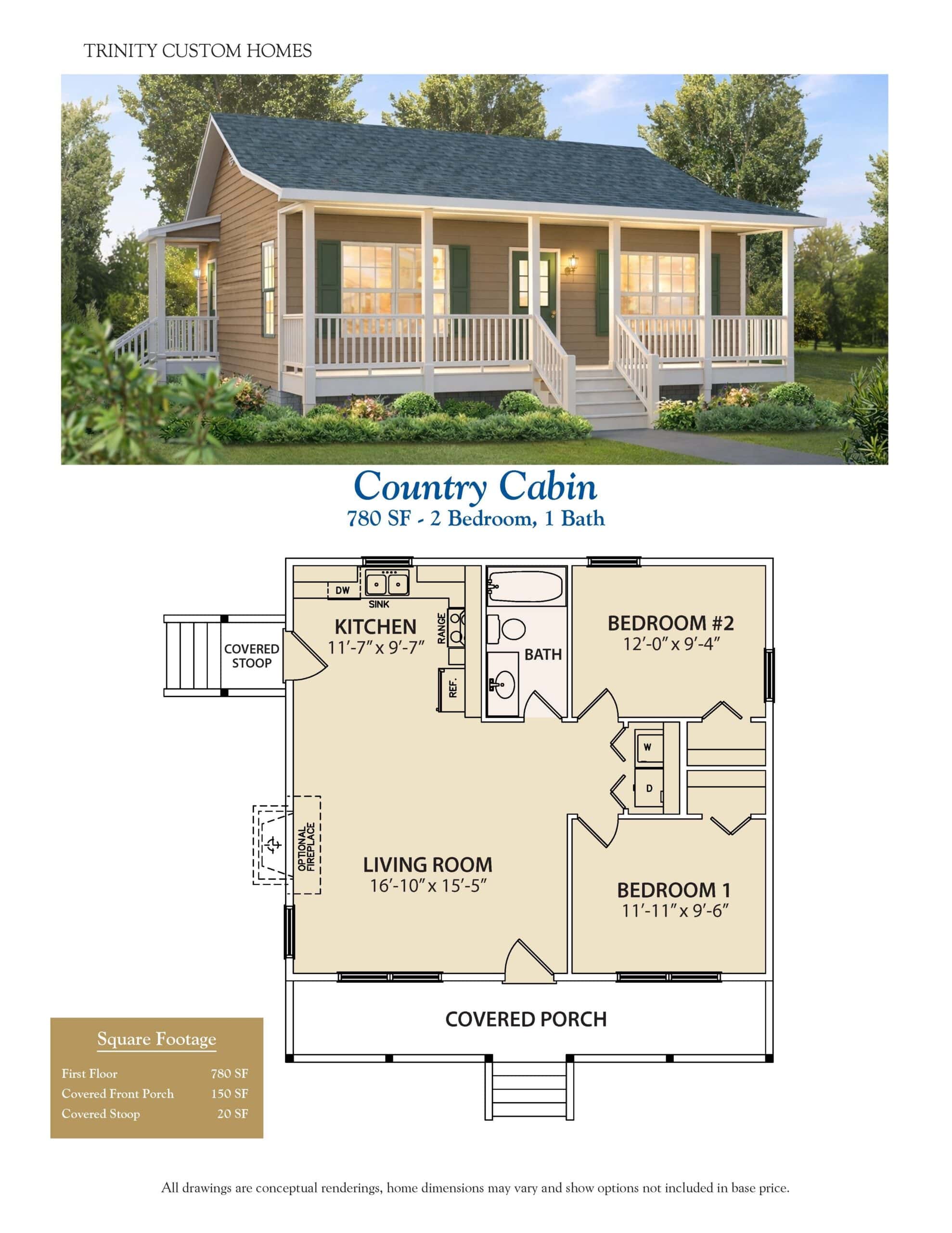 Beautiful country cabin featuring a welcoming covered porch, spacious living room, and cozy bedrooms, perfect for comfortable country living and outdoor relaxation.