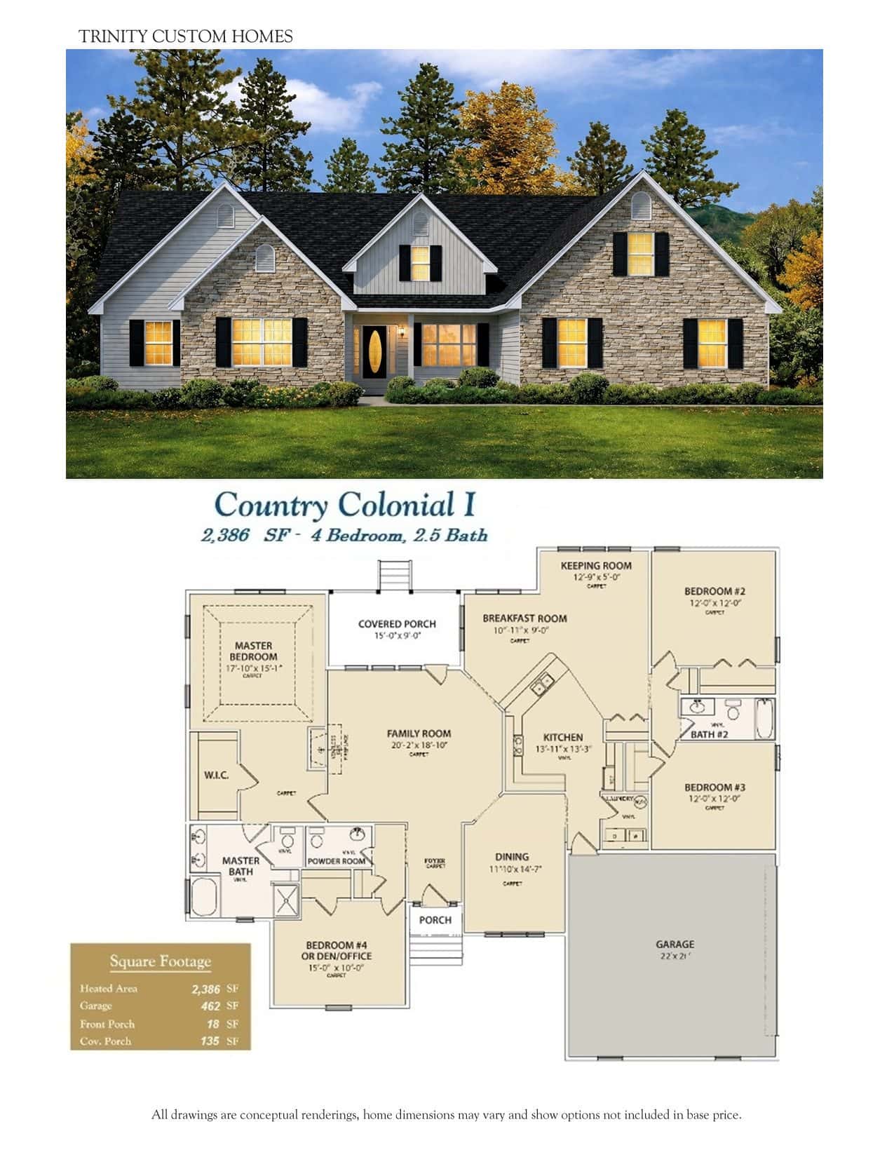 Elegant country colonial home with stone accents and classic gabled rooflines. Perfect for traditional and modern living styles, showcasing timeless architecture.