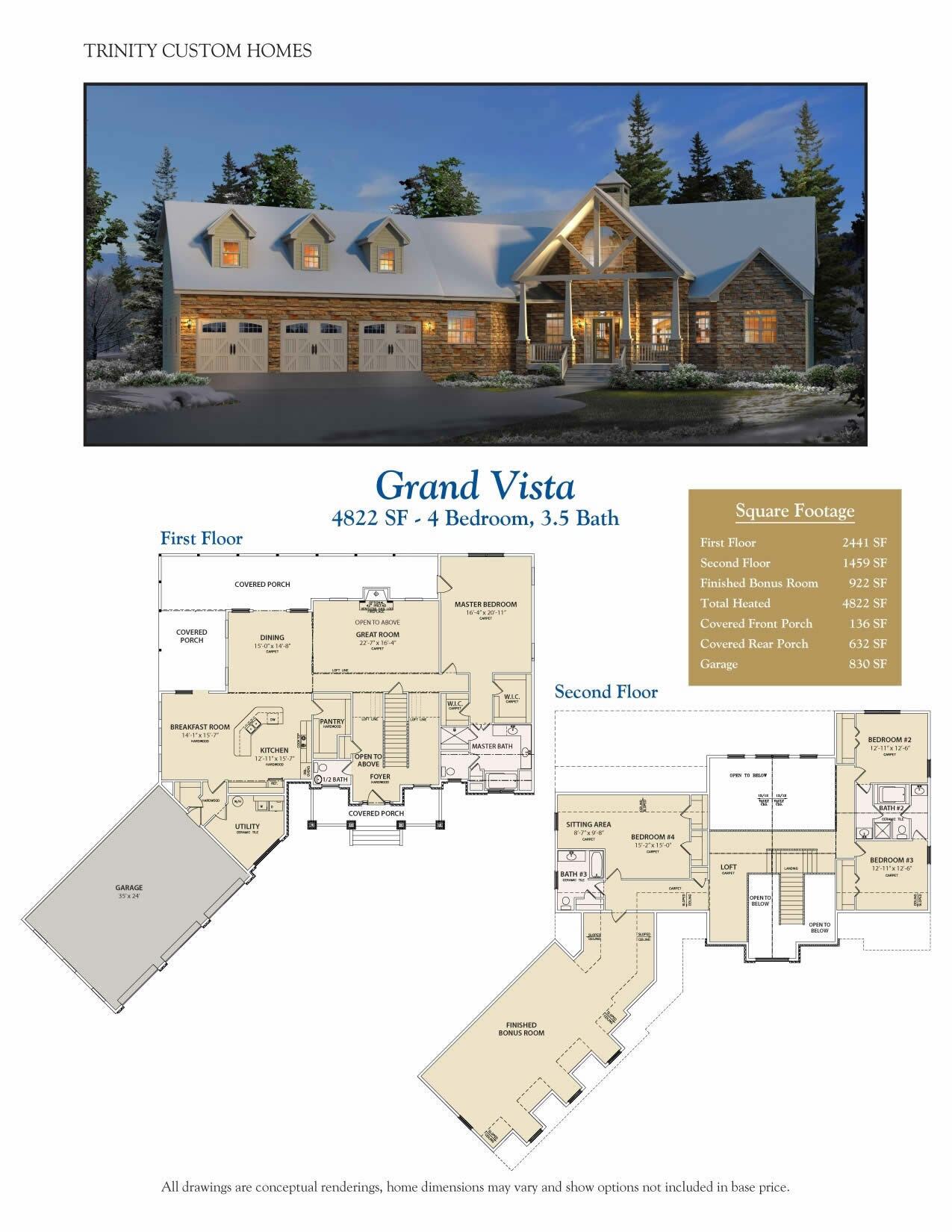 Grand Vista home rendering and floor plans
