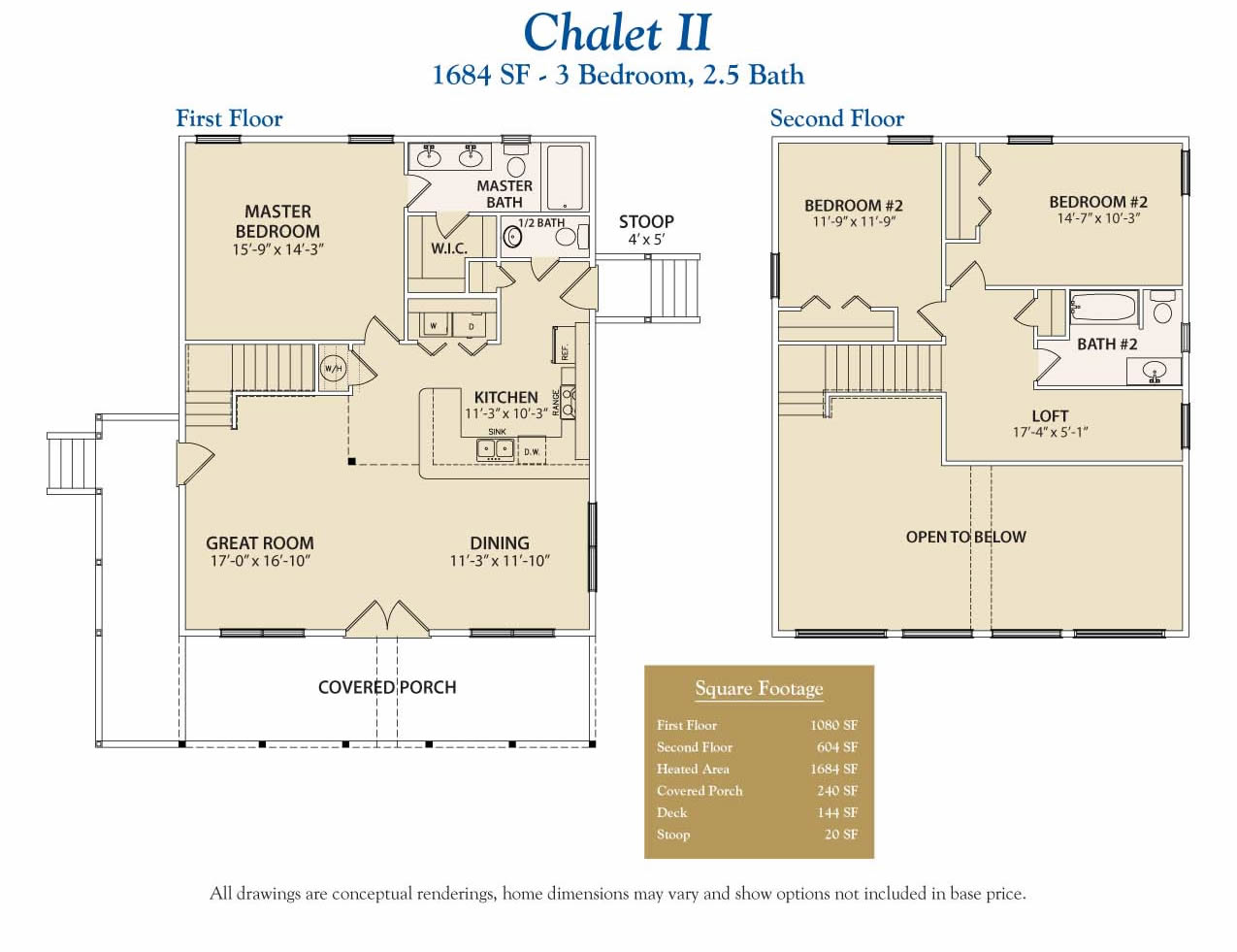 floor plan of chalet II two story home