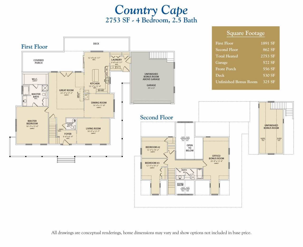 country cape custom home floor plan