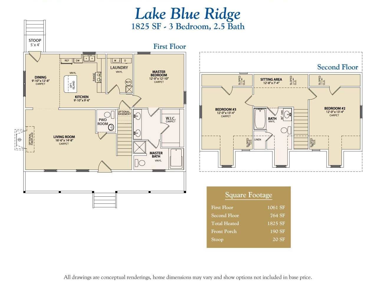 Lake Blue Ridge custom home two story floor plan