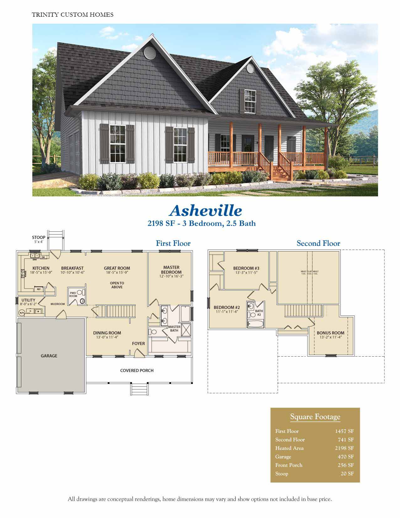 Sample photo and floor plan layout of Trinity's Asheville Custom Home Plan