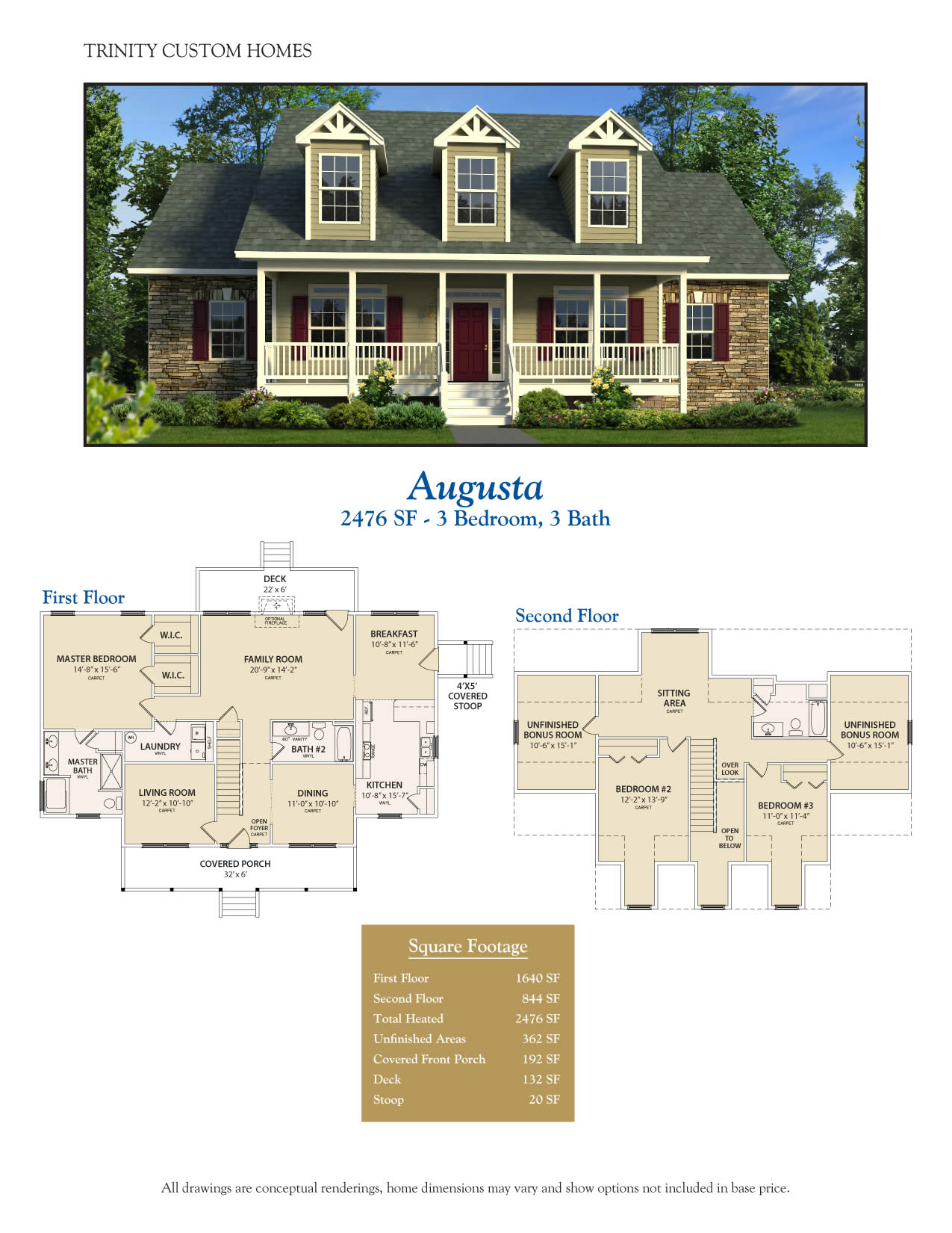 Sample photo and floor plan layout of Trinity's Augusta Custom Home Plan