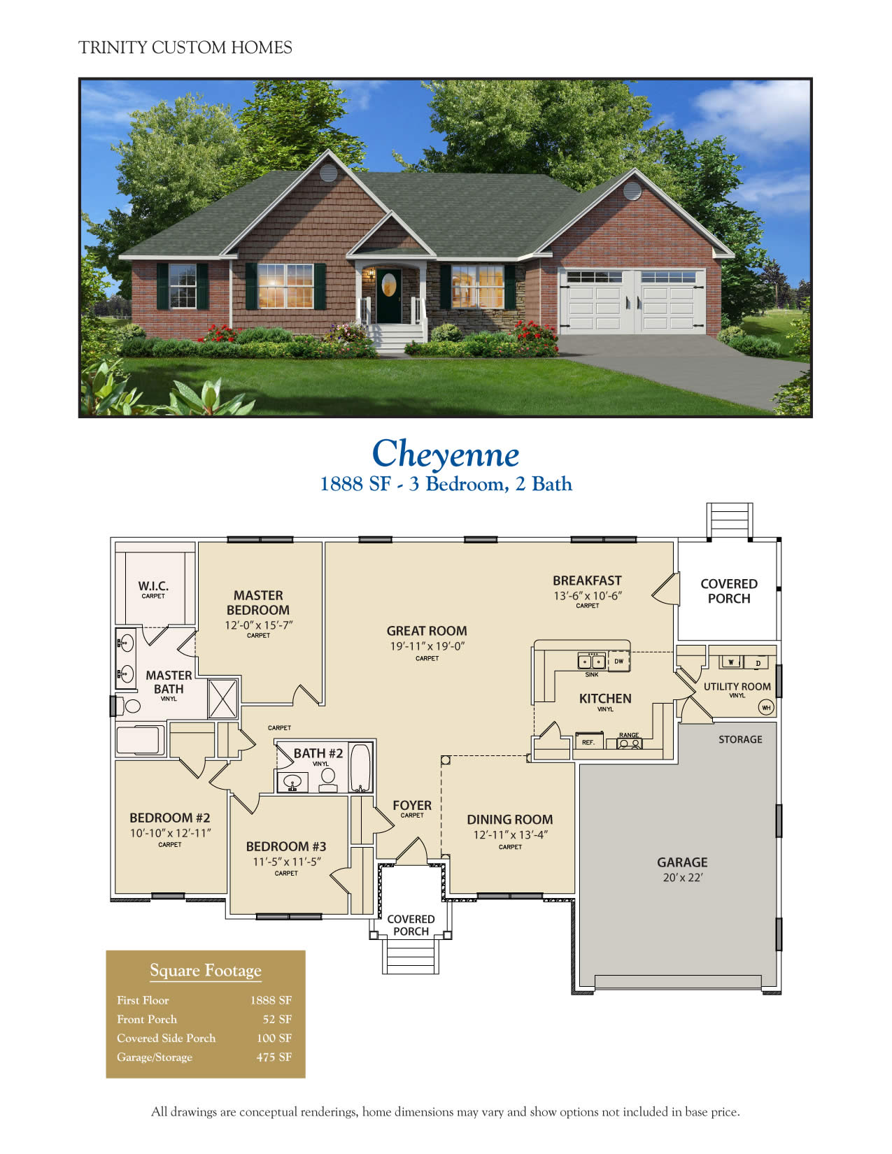 cheyenne home rendering and floor plan