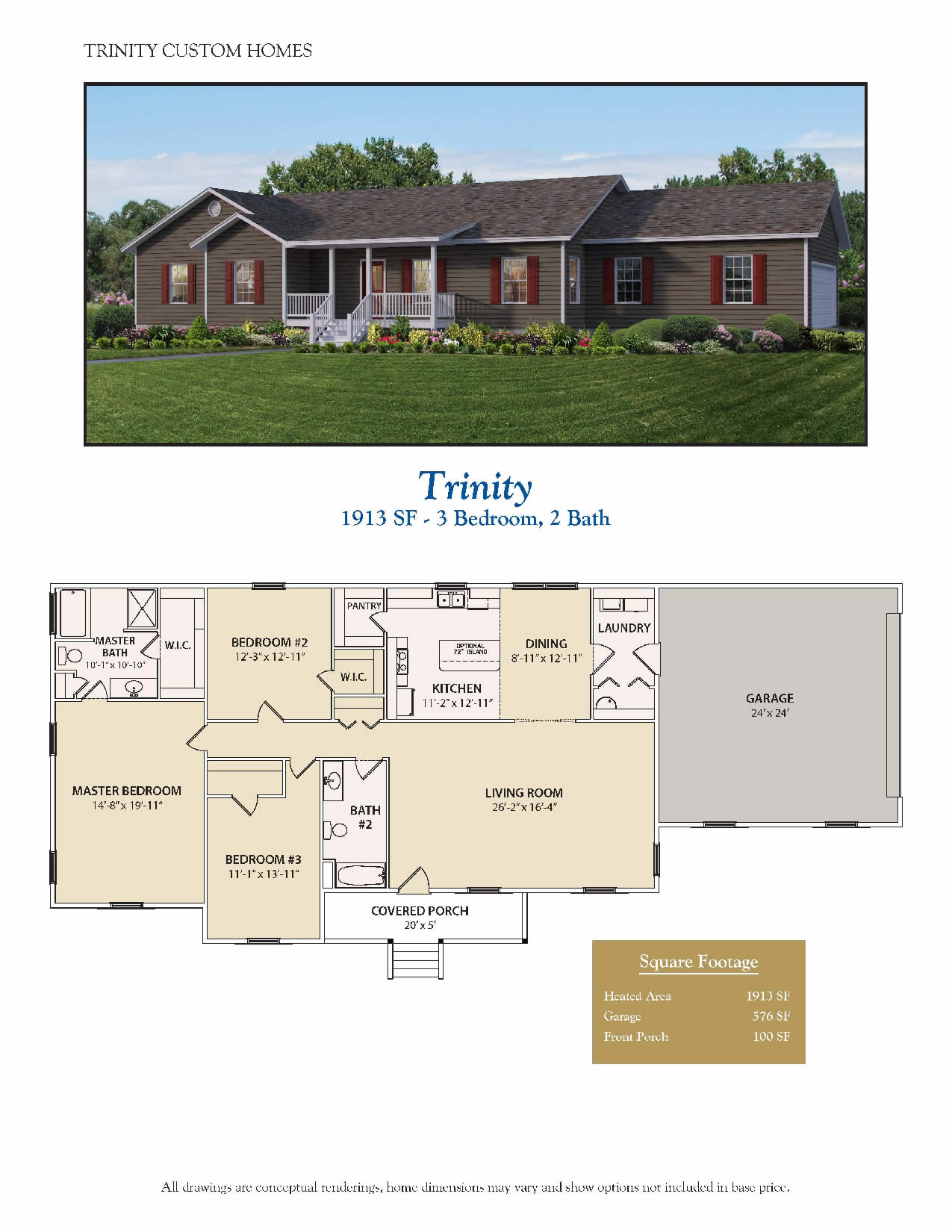 trinity custom home rendering and floor plan